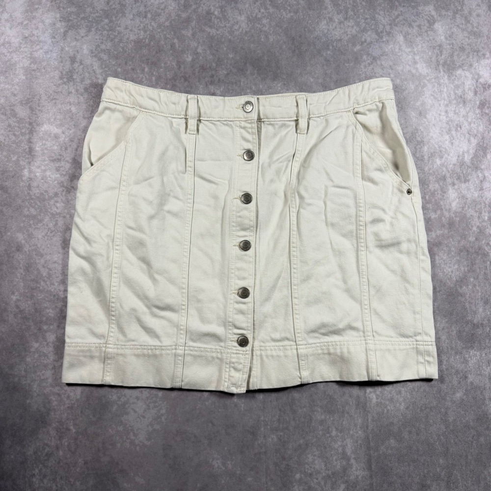 Lauren Ralph Lauren Cream Denim Button Front Mini Skirt Size 16 Neutral Luxury